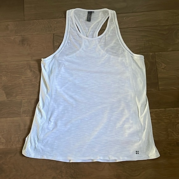 Sweaty Betty White Racerback Tank Top Workout Running Size Largo - Picture 1 of 7